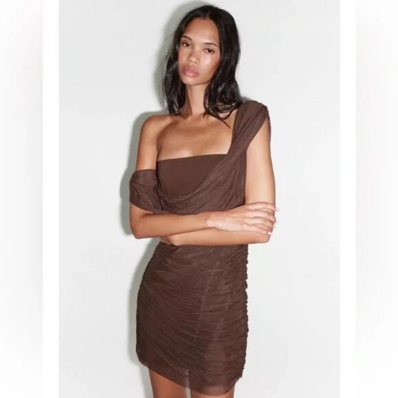 ZARA ASYMMETRICAL COMBINATION MINI DRESS - Picture 1 of 6